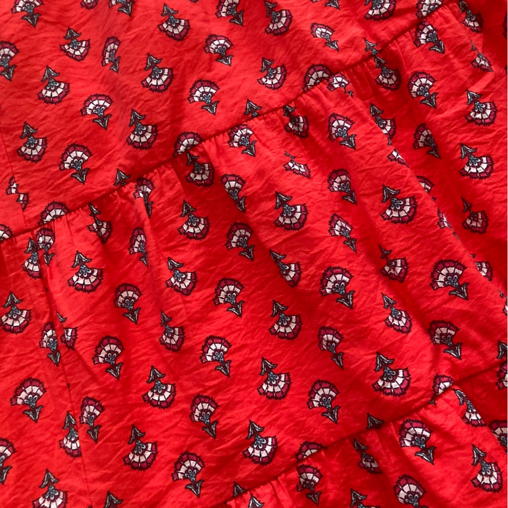 Ann Taylor Tiered Full Body Maxi Skirt Size Medium Bright Red Pattern Like New - Picture 2 of 8